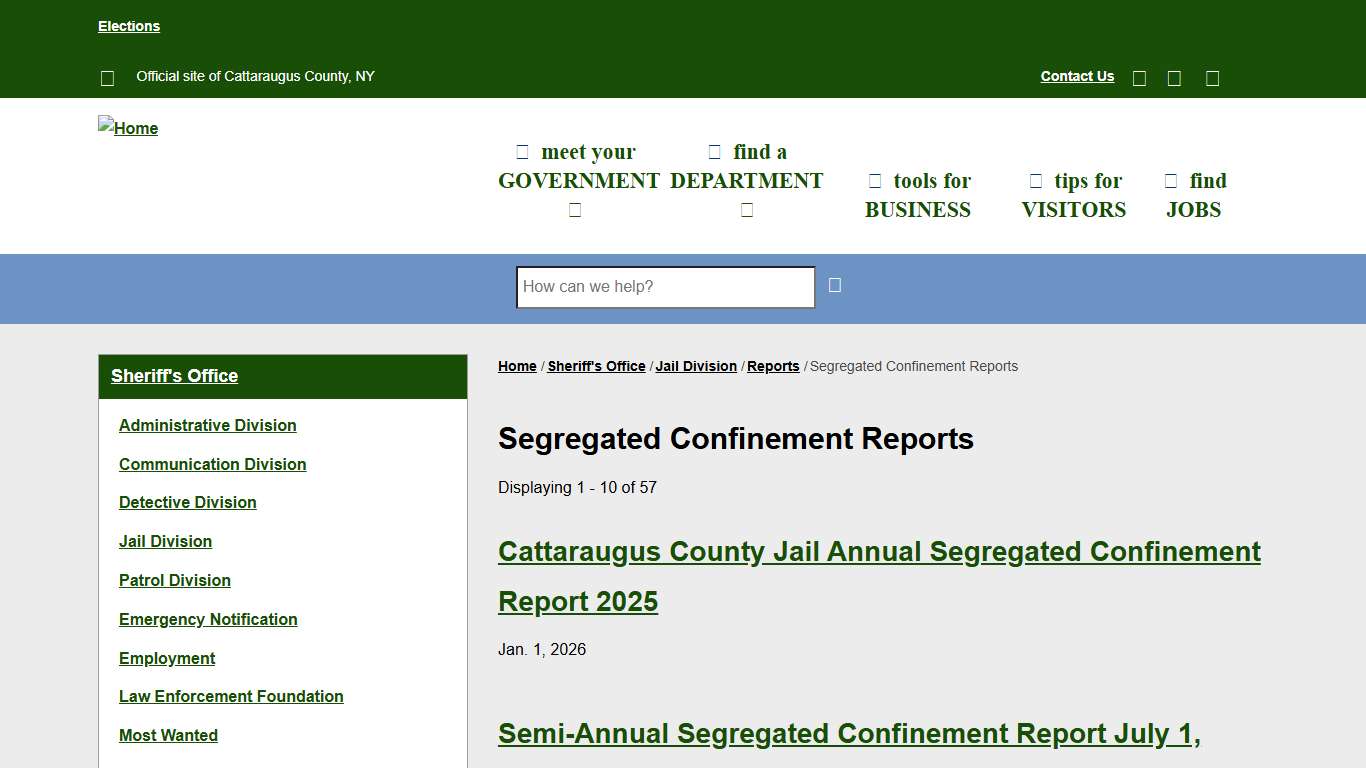 Segregated Confinement Reports Cattaraugus County Website