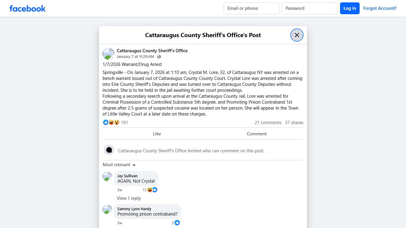 1/7/2026... - Cattaraugus County Sheriff's Office Facebook